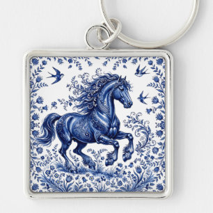 Delft Delftware Style Friesian Horse in Meadow Keychain
