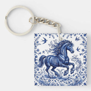 Delft Delftware Style Friesian Horse in Meadow Keychain