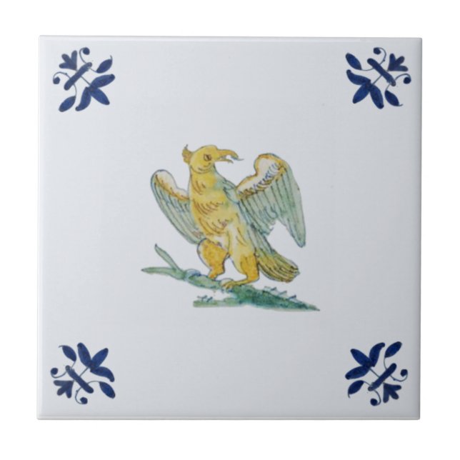 Delft Eagle Hawk Blue Gold c 1650 Repro Dutch      Tile (Front)