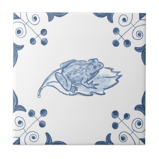 Delft Frog Tile with Scroll Corners (Front)