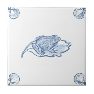 Delft Frog Tile with Shell Corners