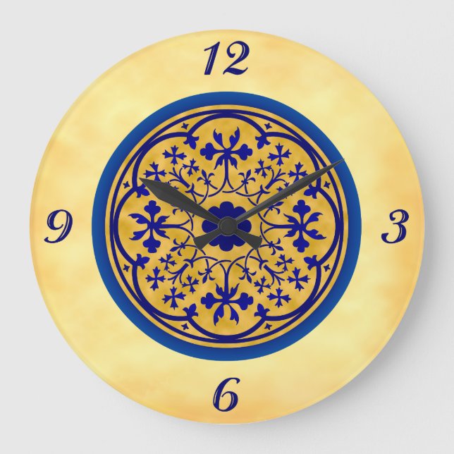 Delft Inspired Blue on Faux Parchment Wall Clock (Front)