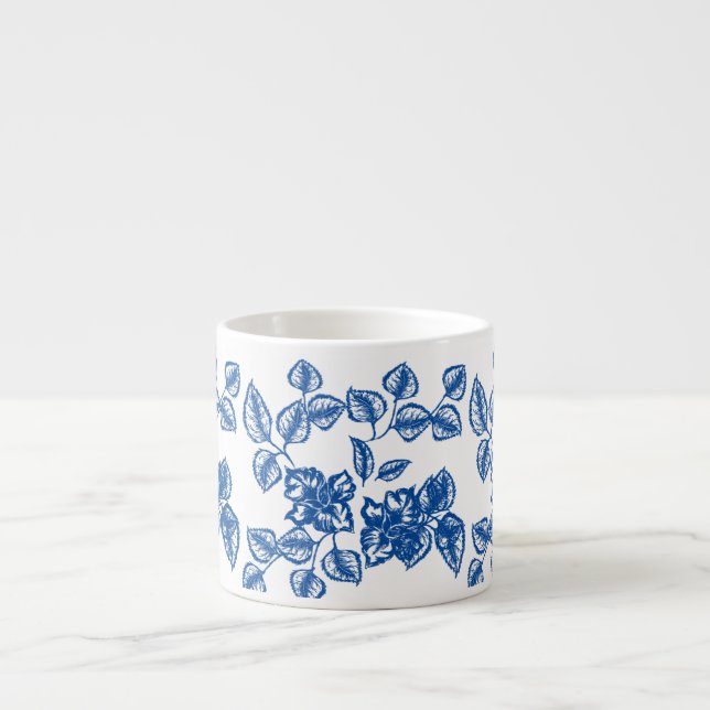 Delft-LIke Blue Floral Print Espresso Cup (Front)
