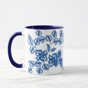 Delft-Like Blue Floral Print Mug