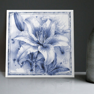 Delft Lily Wall Decor Art Nouveau Watercolor Tile