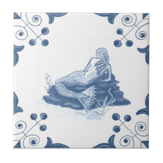 Delft Mermaid Tile with Scroll Corners