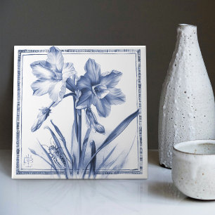 Delft Narcisse Wall Decor Art Nouveau Watercolor Tile