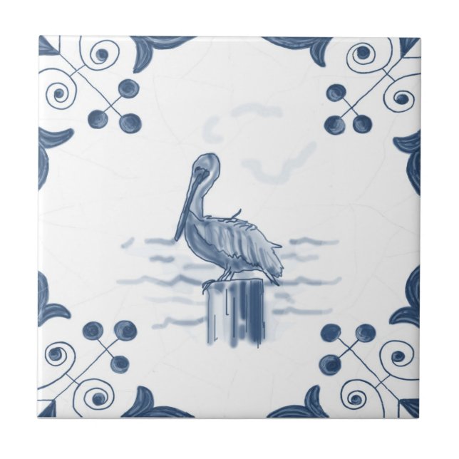 Delft Pelican Tile with Scroll Corners (Front)
