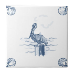 Delft Pelican Tile with Shell Corners