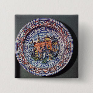 Delft plate with views of the Tower of London 2 Inch Square Button