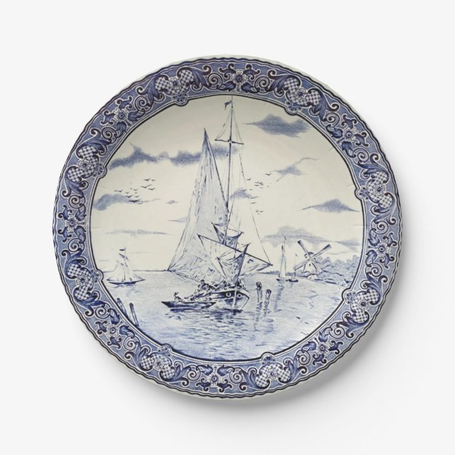 DELFT SAILBOATS AND WINDMILLS PAPER PLATE (Front)