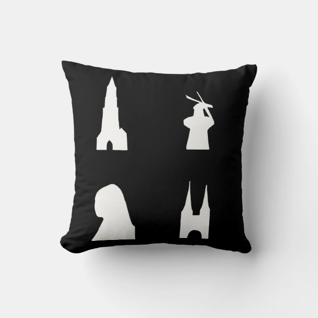 Delft silhouette on black throw pillow (Front)