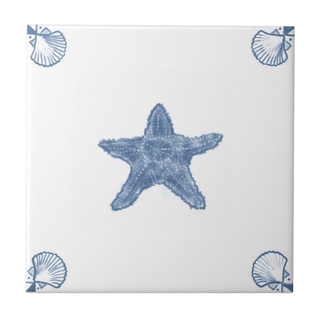 Delft Starfish Tile with Shell Corners (Front)
