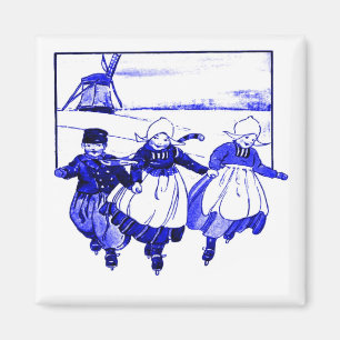 Delft Style,Blue Ducth Kids On Skates Magnet