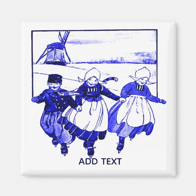 Delft Style,Blue Ducth Kids On Skates Magnet (Front)