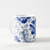 Delft Style Blue White Blossoms Whimsical Fantasy