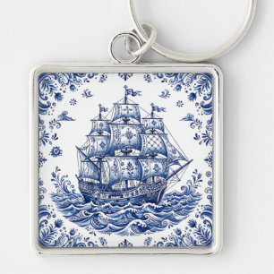Delft Style Blue White Merchant Ship Keychain