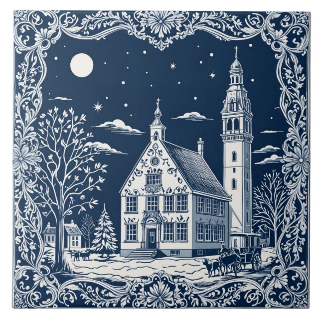 Delft style winter/Christmas 7 Tile (Front)