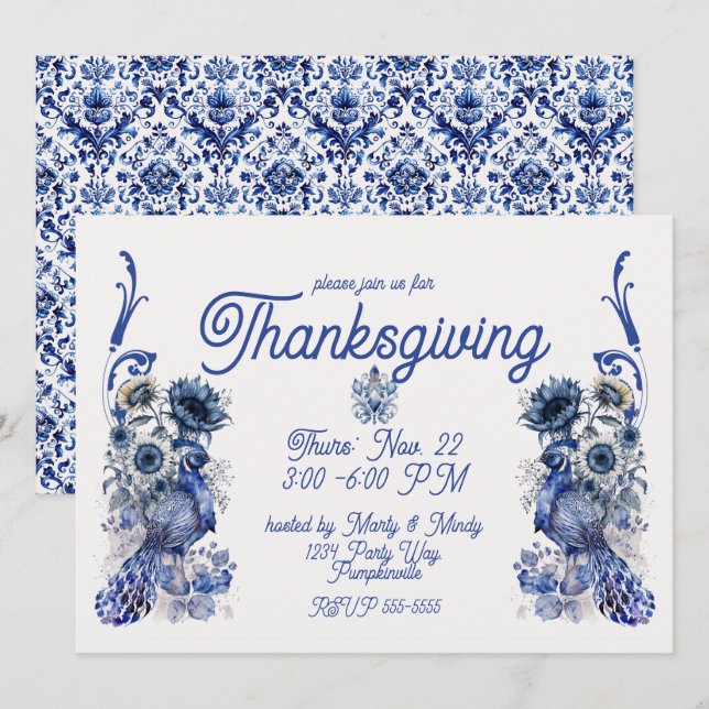 Delft Thanksgiving Pheasant Invitation (Front/Back)