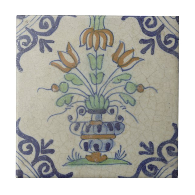 Delft Tile Antique Ceramic Flower Pot  (Front)