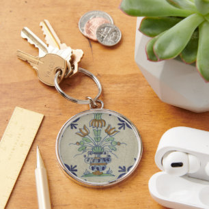 Delft Tile Antique Ceramic Flower Pot Keychain