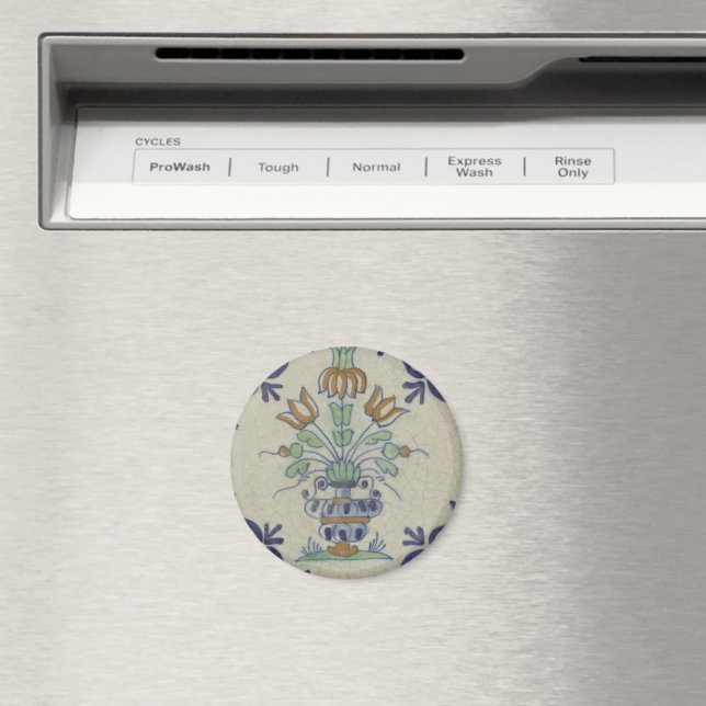 Delft Tile Antique Ceramic Flower Pot  Magnet (In Situ (Dishwasher))