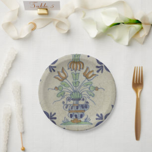 Delft Tile Antique Ceramic Flower Pot Paper Plate
