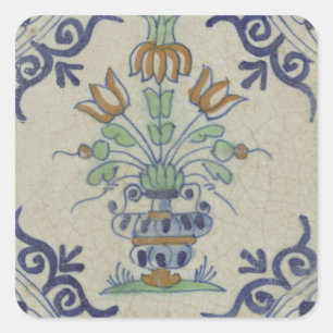 Delft Tile Antique Ceramic Flower Pot Square Sticker