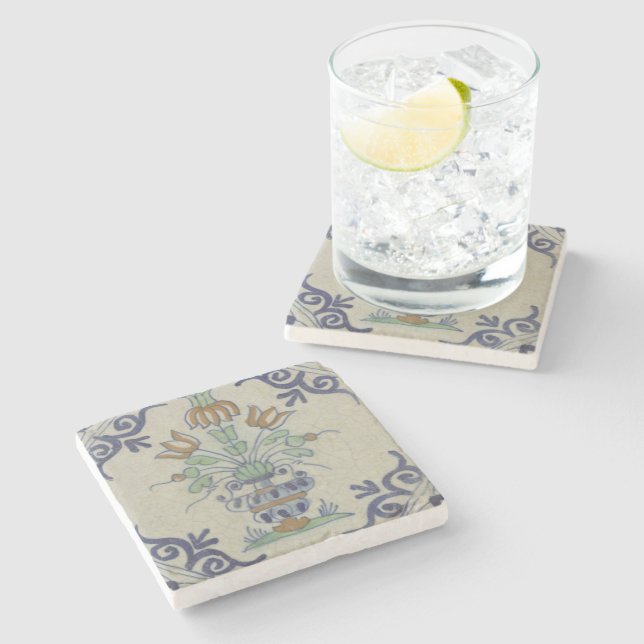 Delft Tile Antique Ceramic Flower Pot  Stone Coaster (Side)