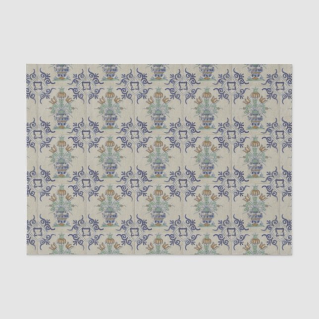 Delft Tile Antique Ceramic Flower Pot  Tissue Paper (Front)