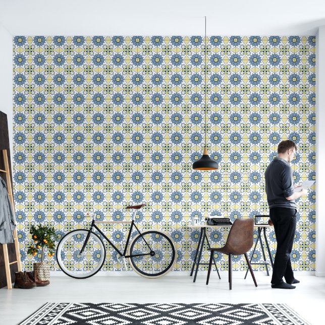Delft Tile Blue White  Wallpaper (Living Room)