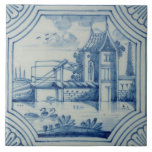 Delft tile showing a drawbridge over a canal, 19th<br><div class="desc">Image:56463  Delft tile showing a drawbridge over a canal,  19th century. Dutch School,  (19th century). Private Collection,  The Stapleton Collection.  Art,  Fine Art.</div>