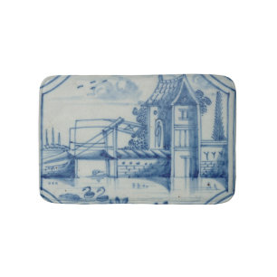 Delft tile showing a drawbridge over a canal, 19th bath mat