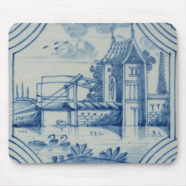 Delft tile showing a drawbridge over a canal, 19th mouse pad (Front)