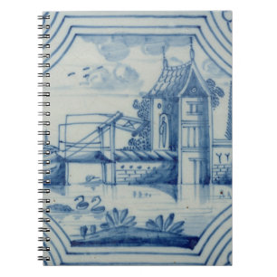 Delft tile showing a drawbridge over a canal, 19th notebook