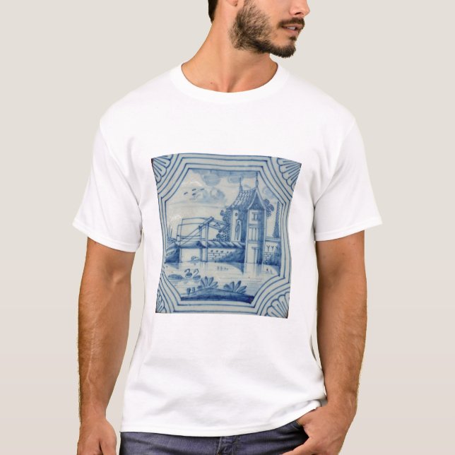 Delft tile showing a drawbridge over a canal, 19th T-Shirt (Front)