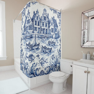 Delft Town & Fishing Harbour Cobalt Blue White