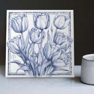 Delft Tulip Wall Decor Art Nouveau Watercolor Tile