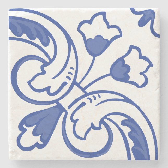 Delft Vine Blossom Stone Coaster (Front)