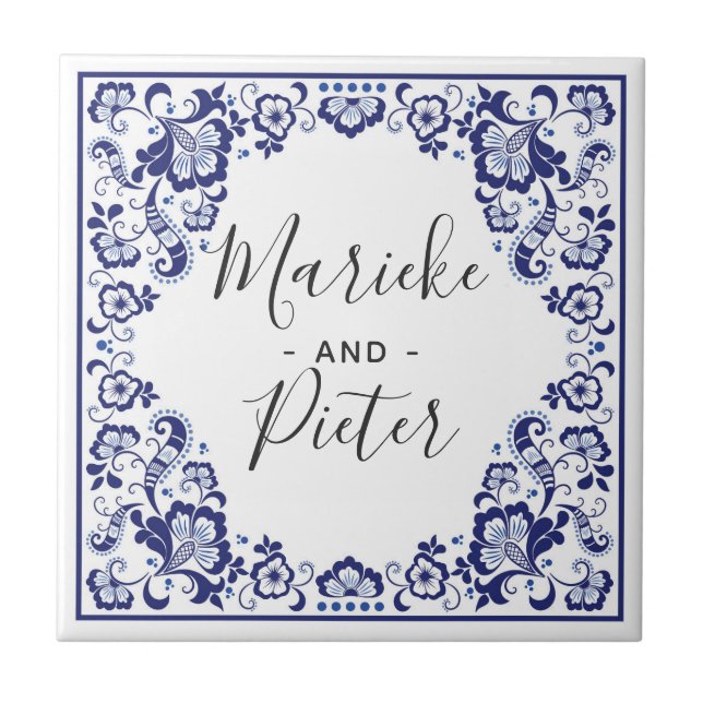Delfts Blauw | Delft Blue Dutch Wedding Keepsake Tile (Front)
