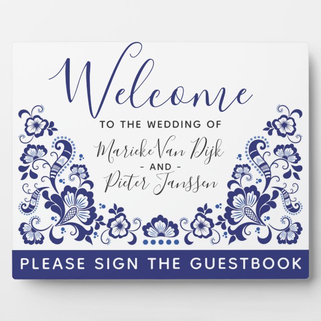Delfts Blauw | Delft Blue Dutch Wedding Welcome Plaque (Front)