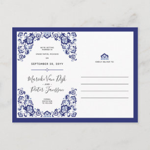 Delfts Blauw   Delft Blue Save The Date Photo Announcement Postcard