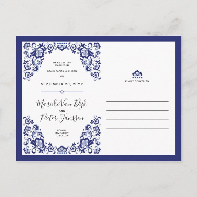 Delfts Blauw | Delft Blue Save The Date Photo Announcement Postcard (Front)