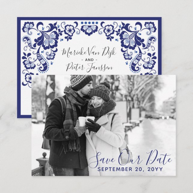 Delfts Blauw | Delft Blue Save The Date Photo Invitation (Front/Back)