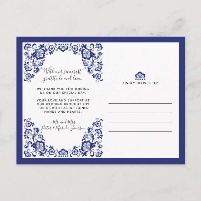 Delfts Blauw | Delft Blue Thank You Single Photo Postcard (Front)