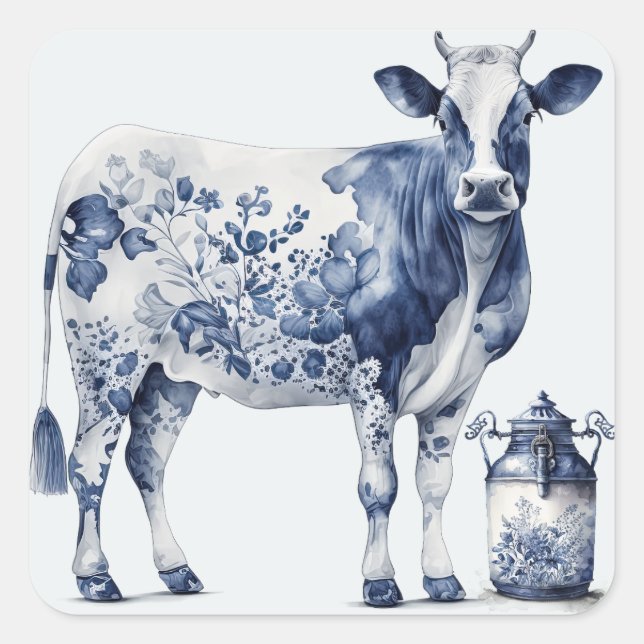 Delftware Cow and Milk Jar Square Sticker (Front)