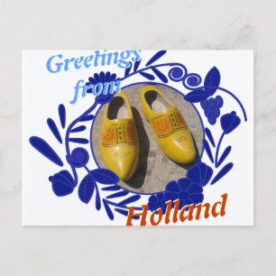 Delftware Pattern and Clogs Greetings from Holland Postcard