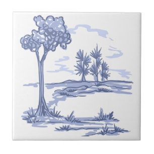 Delftware Style Landscape Tile
