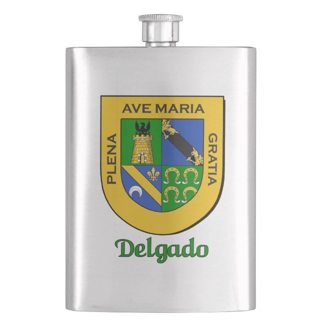 Delgado Heraldic Shield Hip Flask (Front)