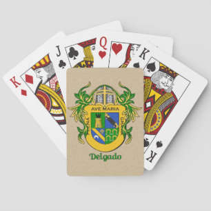 Delgado Heraldic Shield with Mantling Playing Cards